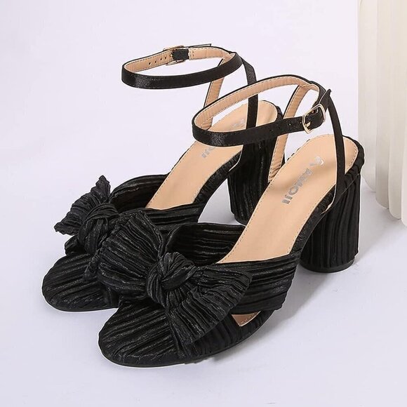 Women's 3.7 black Inches  Block Heeled Sandal Wedding Party Dress Shoes - Picture 4 of 9
